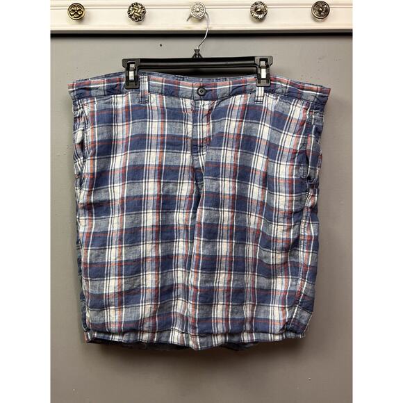 Tommy Bahama Shorts Mens‎ 40 Reversible 100% Linen Chino Blue Plaid Arrow Casual - Picture 1 of 9